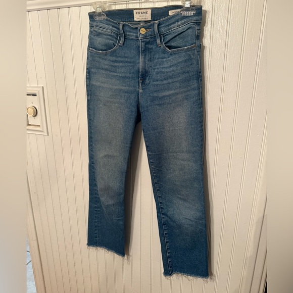 Frame Denim Le High Straight Cropped Raw Hem Jeans Size: 26